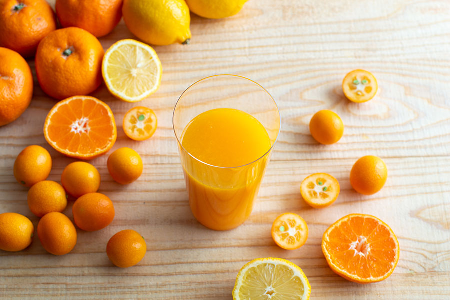 3種の柑橘ジュース。金柑、みかん、レモンで手作りドリンク♪